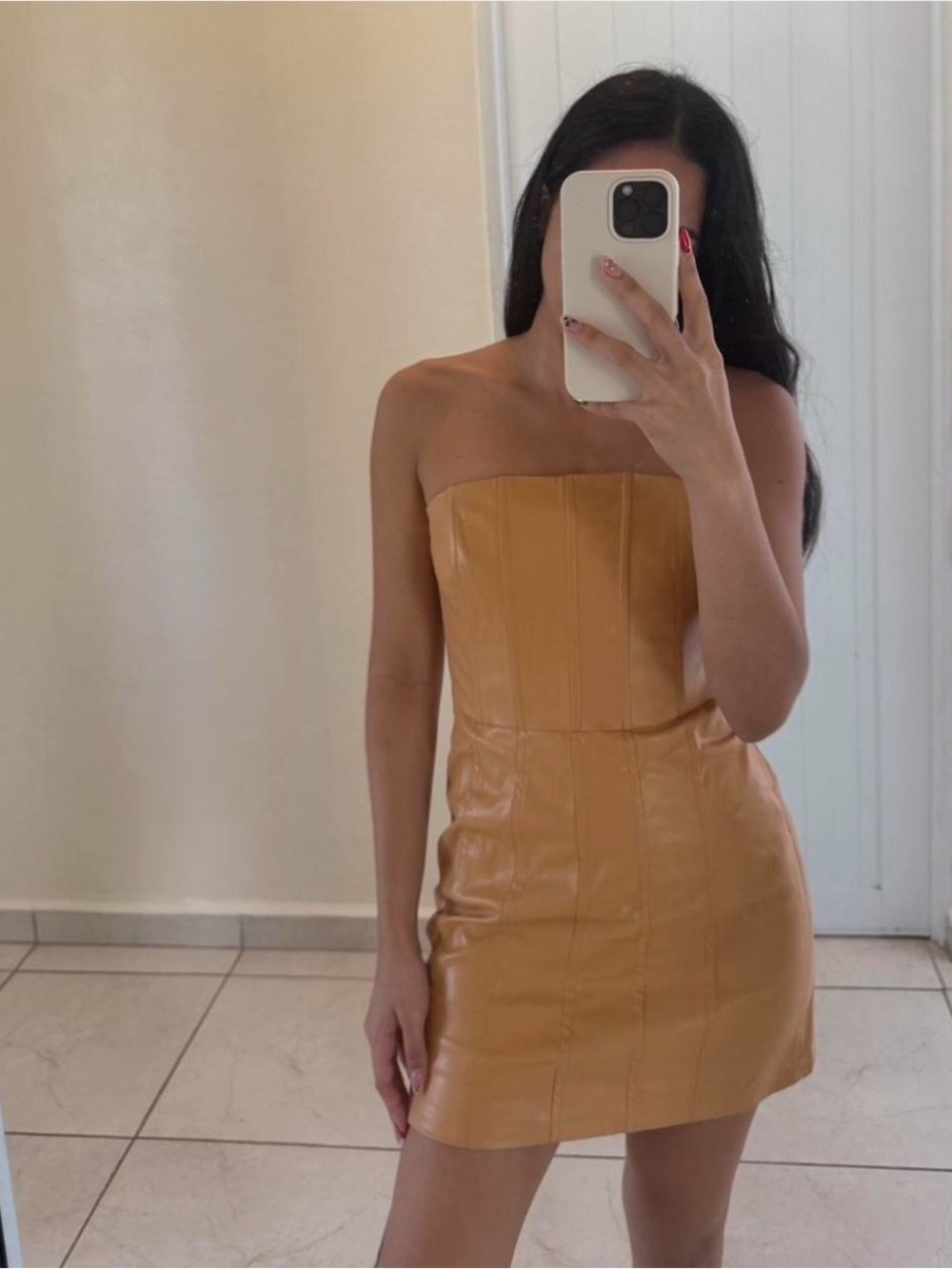 Zara Strapless Tan Leather Mini Dress